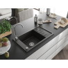Mexen Elias granitový dřez 1-komorový s odkapávačem 795 x 480 mm, černý/zlatý metalik, sifon chrom - 6511791005-75