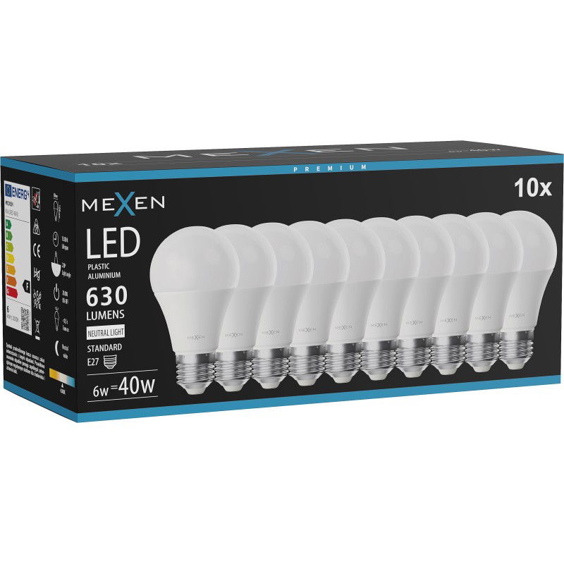 Mexen Nova 10x LED žárovka E27, A60, 6W, Neutrální - 4000K, 630 lm - L100-E27-0640-01x10