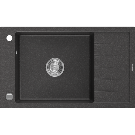 Mexen Elias granitový dřez 1-komorový s odkapávačem 795 x 480 mm, černý skvrnitý, chromový sifon - 6511791005-76