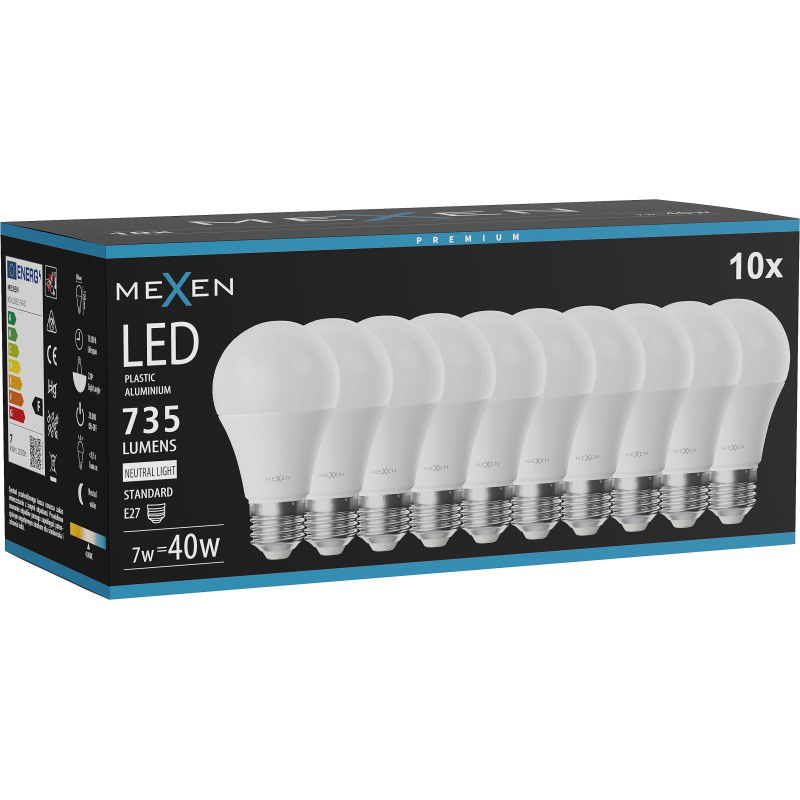 Mexen Nova 10x LED žárovka E27, A60, 7W, Neutrální - 4000K, 735 lm - L100-E27-0740-01x10