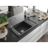 Mexen Elias granitový dřez s 1 komorou a odkapávačem 795 x 480 mm, černý tečkovaný, chromový sifon - 6511791005-76