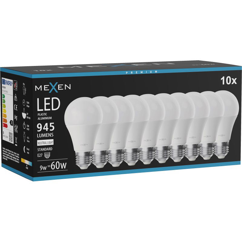 Mexen Nova 10x LED žárovka E27, A60, 9W, Neutrální - 4000K, 945 lm - L100-E27-0940-01x10