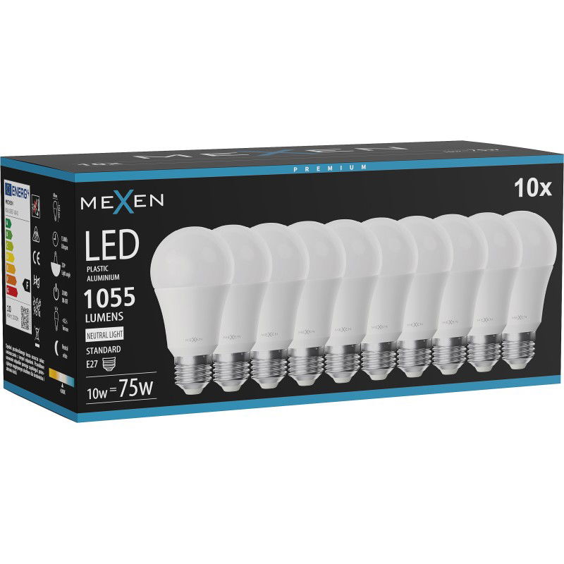 Mexen Nova 10x Žárovka LED E27, A60, 10W, Neutrální - 4000K, 1055 lm - L100-E27-1040-01x10