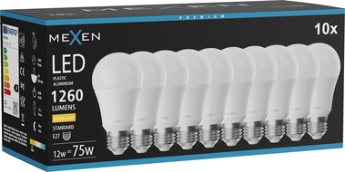 Mexen Nova 10x LED žárovka E27, A60, 12W, Teplá - 3000K, 1260 lm - L100-E27-1230-01x10