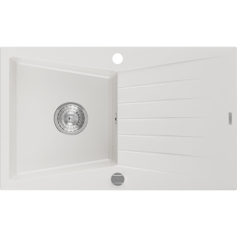 Mexen Cesar granitový dřez 1-komorový s odkapávačem 775 x 470 mm, bílý, sifon chrom - 6514771010-20