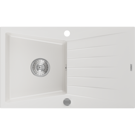 Mexen Cesar granitový dřez 1-komorový s odkapávačem 775 x 470 mm, bílý, sifon chrom - 6514771010-20