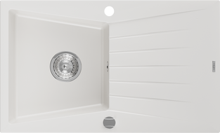 Mexen Cesar granitový dřez 1-komorový s odkapávačem 775 x 470 mm, bílý, sifon chrom - 6514771010-20