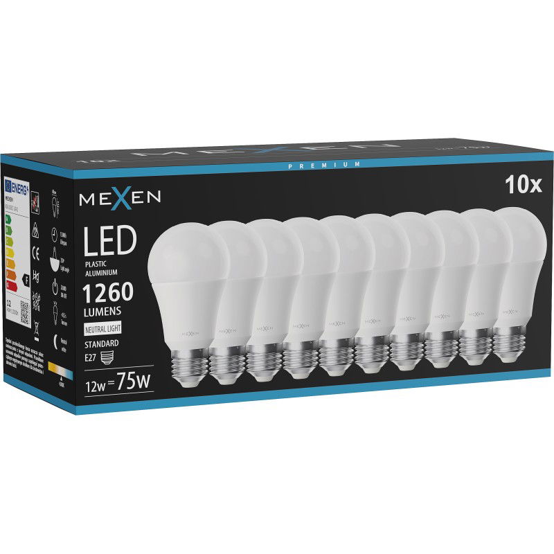 Mexen Nova 10x LED žárovka E27, A60, 12W, Neutrální - 4000K, 1260 lm - L100-E27-1240-01x10