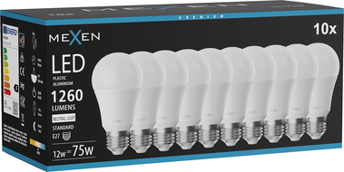 Mexen Nova 10x LED žárovka E27, A60, 12W, Neutrální - 4000K, 1260 lm - L100-E27-1240-01x10