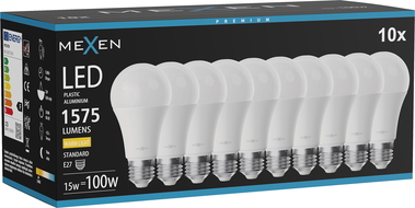 Mexen Nova 10x Žárovka LED E27, A60, 15W, Teplá - 3000K, 1575 lm - L100-E27-1530-01x10
