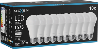 Mexen Nova 10x LED žárovka E27, A60, 15W, Neutrální - 4000K, 1575 lm - L100-E27-1540-01x10