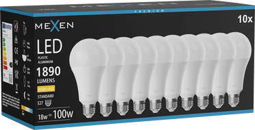 Mexen Nova 10x LED žárovka E27, A70, 18W, Teplá - 3000K, 1890 lm - L100-E27-1830-01x10