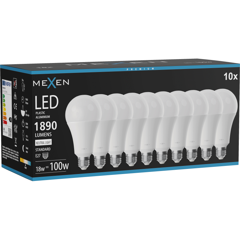Mexen Nova 10x LED žárovka E27, A70, 18W, Neutrální - 4000K, 1890 lm - L100-E27-1840-01x10