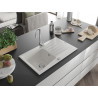 Mexen Cesar granitový jednodřezový dřez s odkapávačem 775 x 470 mm, bílý, sifon chrom - 6514771010-20