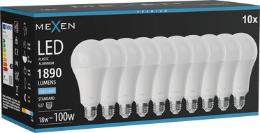 Mexen Nova 10x LED žárovka E27, A70, 18W, Studená - 6500K, 1890 lm - L100-E27-1865-01x10