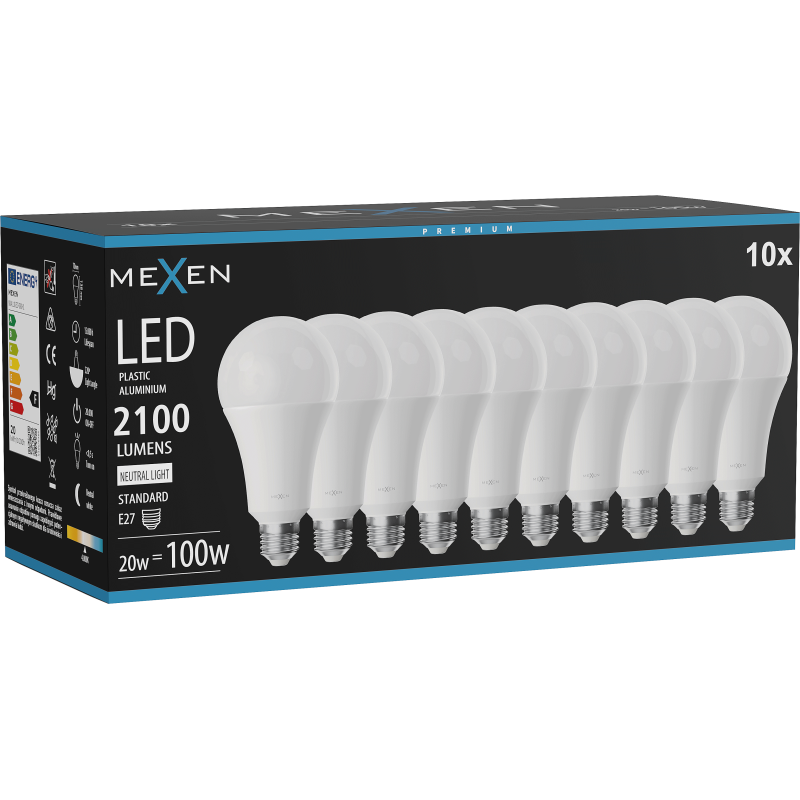 Mexen Nova 10x LED žárovka E27, A70, 20W, Neutrální - 4000K, 2100 lm - L100-E27-2040-01x10