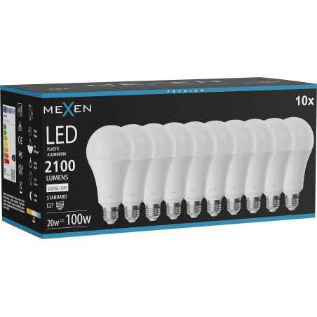 Mexen Nova 10x LED žárovka E27, A70, 20W, Neutrální - 4000K, 2100 lm - L100-E27-2040-01x10
