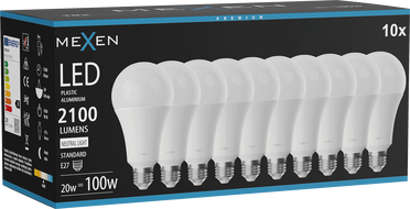 Mexen Nova 10x LED žárovka E27, A70, 20W, Neutrální - 4000K, 2100 lm - L100-E27-2040-01x10