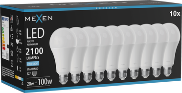 Mexen Nova 10x LED žárovka E27, A70, 20W, Studená - 6500K, 2100 lm - L100-E27-2065-01x10