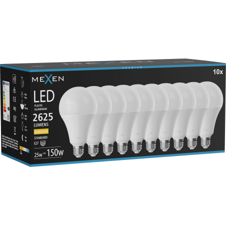 Mexen Nova 10x LED žárovka E27, A95, 25W, Teplá - 3000K, 2625 lm - L100-E27-2530-01x10