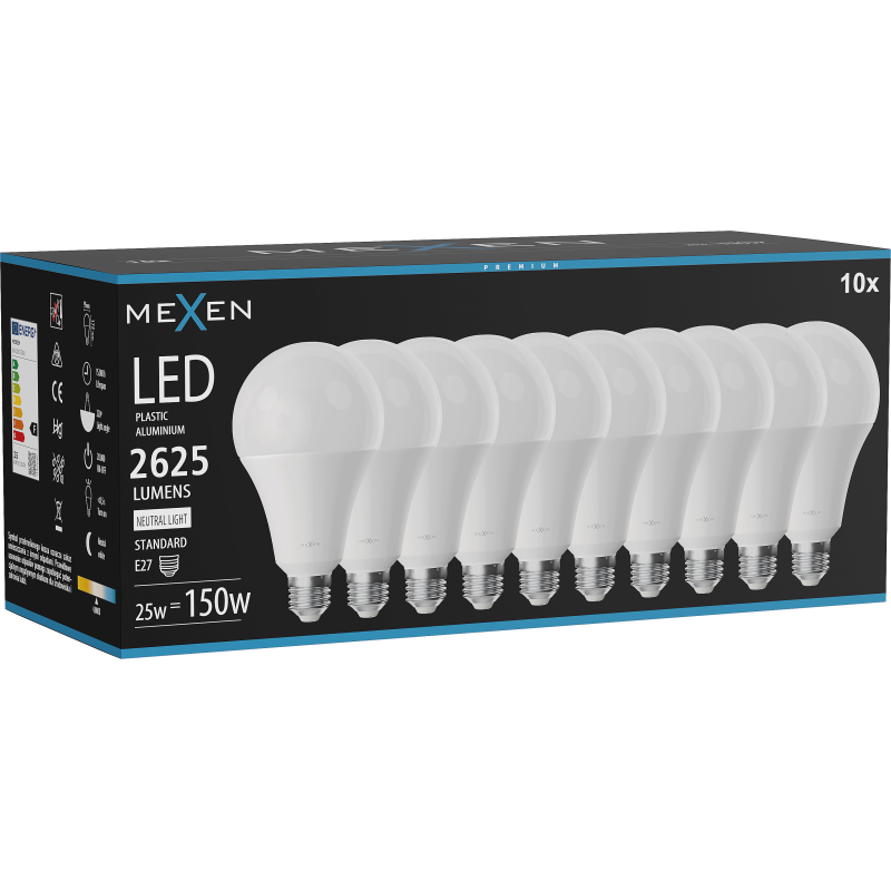 Mexen Nova 10x LED žárovka E27, A95, 25W, Neutrální - 4000K, 2625 lm - L100-E27-2540-01x10