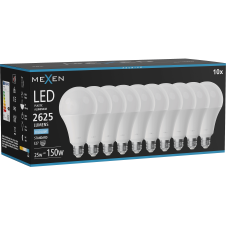 Mexen Nova 10x LED žárovka E27, A95, 25W, Studená - 6500K, 2625 lm - L100-E27-2565-01x10