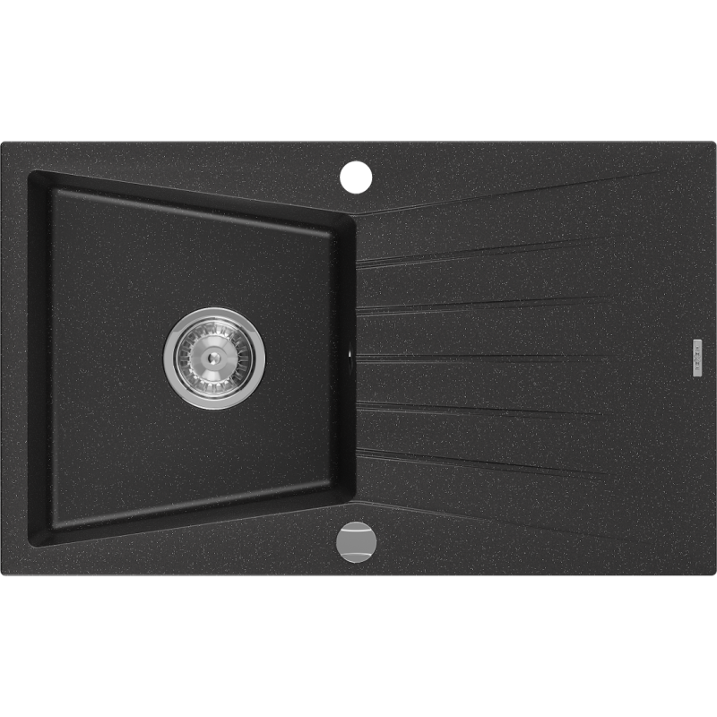 Mexen Cesar žulový dřez 1komorový s odkapávačem 775 x 470 mm, černý/stříbrný metalický, sifon chrom - 6514771010-73