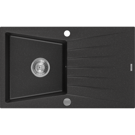 Mexen Cesar žulový dřez 1komorový s odkapávačem 775 x 470 mm, černý/stříbrný metalický, sifon chrom - 6514771010-73