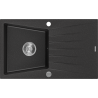 Mexen Cesar žulový dřez 1komorový s odkapávačem 775 x 470 mm, černý/stříbrný metalický, sifon chrom - 6514771010-73