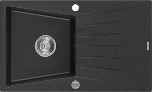 Mexen Cesar žulový dřez 1komorový s odkapávačem 775 x 470 mm, černý/stříbrný metalický, sifon chrom - 6514771010-73