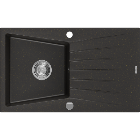 Mexen Cesar žulový dřez 1-komorový s odkapávačem 775 x 470 mm, černý/zlatý metalik, sifon chrom - 6514771010-75