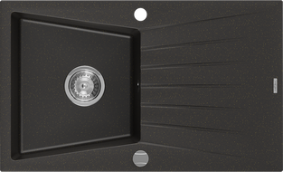 Mexen Cesar žulový dřez 1-komorový s odkapávačem 775 x 470 mm, černý/zlatý metalik, sifon chrom - 6514771010-75