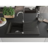 Mexen Cesar granitový dřez 1-komorový s odkapávačem 775 x 470 mm, černý/zlatý metalik, chromový sifon - 6514771010-75