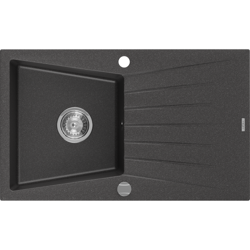 Mexen Cesar granitový dřez 1-komorový s odkapávačem 775 x 470 mm, černý tečkovaný, sifon chrom - 6514771010-76