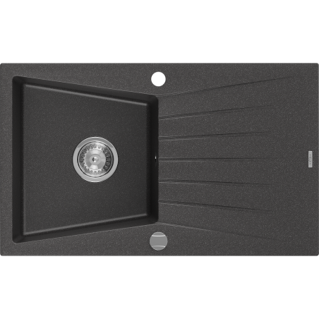 Mexen Cesar granitový dřez 1-komorový s odkapávačem 775 x 470 mm, černý tečkovaný, sifon chrom - 6514771010-76