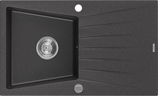 Mexen Cesar granitový dřez 1-komorový s odkapávačem 775 x 470 mm, černý tečkovaný, sifon chrom - 6514771010-76