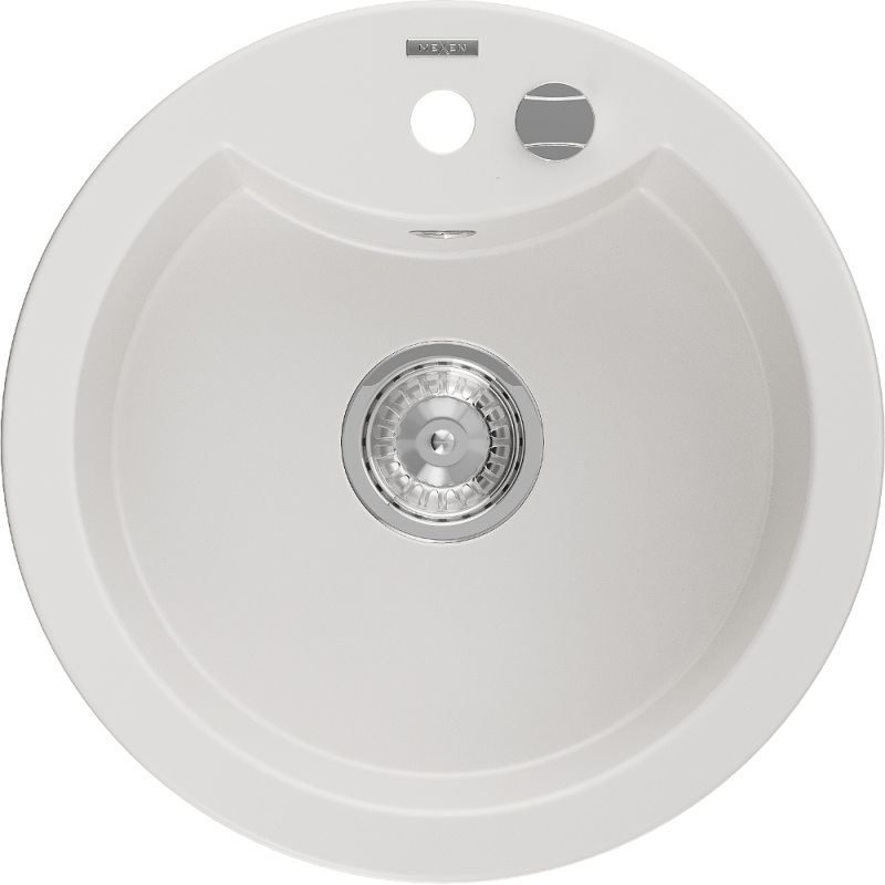 Mexen Diego granitový dřez 1-komorový 488 x 480 mm, bílý, sifon chrom - 6512481000-20
