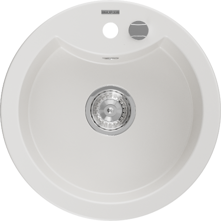 Mexen Diego granitový dřez 1-komorový 488 x 480 mm, bílý, sifon chrom - 6512481000-20