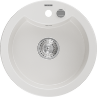 Mexen Diego granitový dřez 1-komorový 488 x 480 mm, bílý, sifon chrom - 6512481000-20