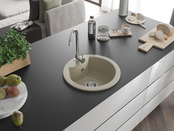 Mexen Diego granitový dřez 1-komorový 488 x 480 mm, béžový, sifon chrom - 6512481000-69