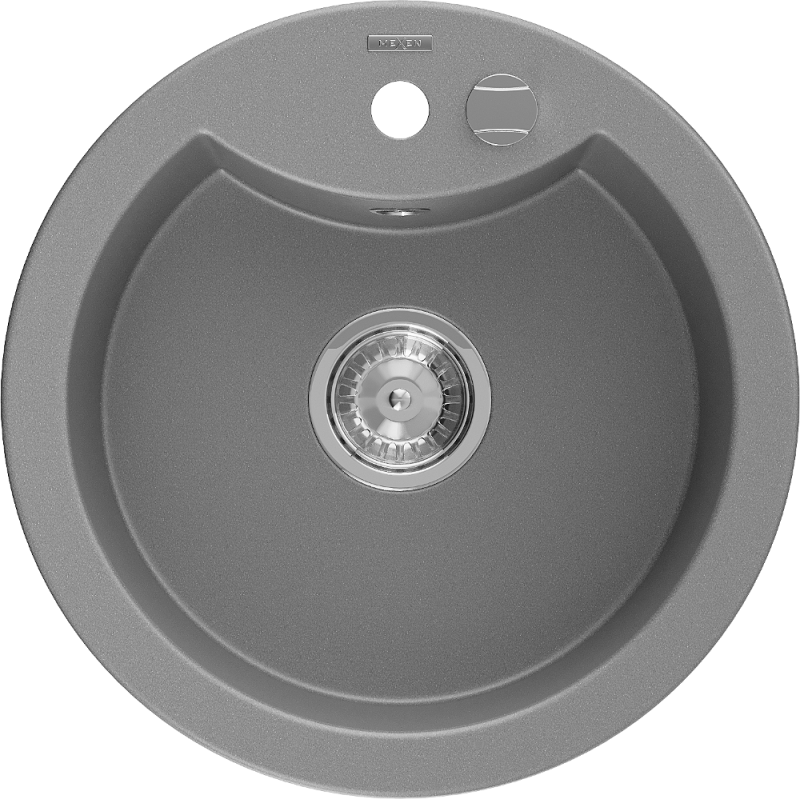 Mexen Diego granitový dřez 1-komorový 488 x 480 mm, šedý, sifon chrom - 6512481000-71