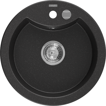 Mexen Diego granitový dřez 1-komorový 488 x 480 mm, černý/stříbrný metalik, sifon chrom - 6512481000-73