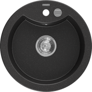 Mexen Diego granitový dřez 1-komorový 488 x 480 mm, černý/stříbrný metalik, sifon chrom - 6512481000-73