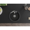 Mexen Diego granitový jednokomorový dřez 488 x 480 mm, černý/stříbrný metalický, sifon chrom - 6512481000-73
