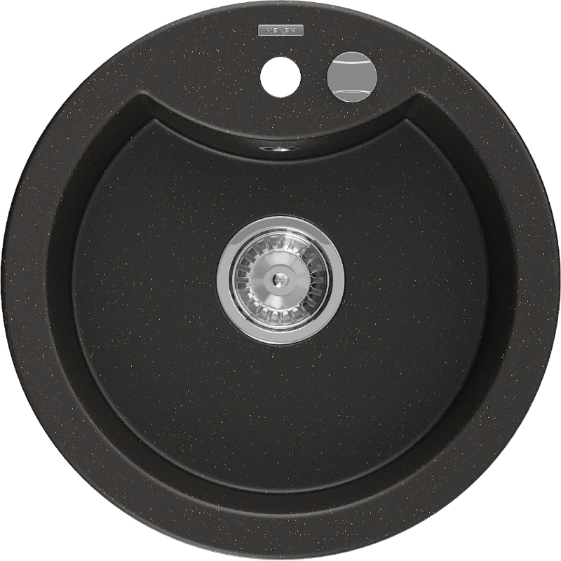 Mexen Diego granitový dřez 1-komorový 488 x 480 mm, černý/zlatý metalický, sifon chrom - 6512481000-75