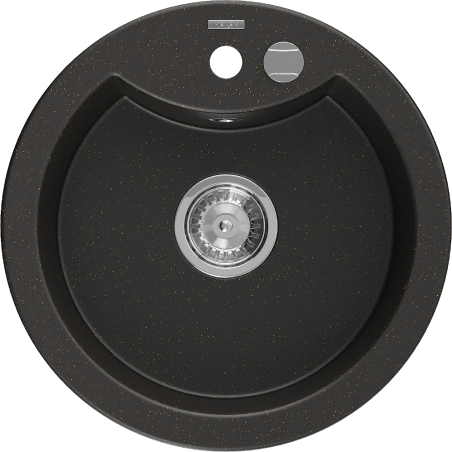 Mexen Diego granitový dřez 1-komorový 488 x 480 mm, černý/zlatý metalický, sifon chrom - 6512481000-75