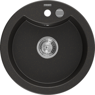 Mexen Diego granitový dřez 1-komorový 488 x 480 mm, černý/zlatý metalický, sifon chrom - 6512481000-75