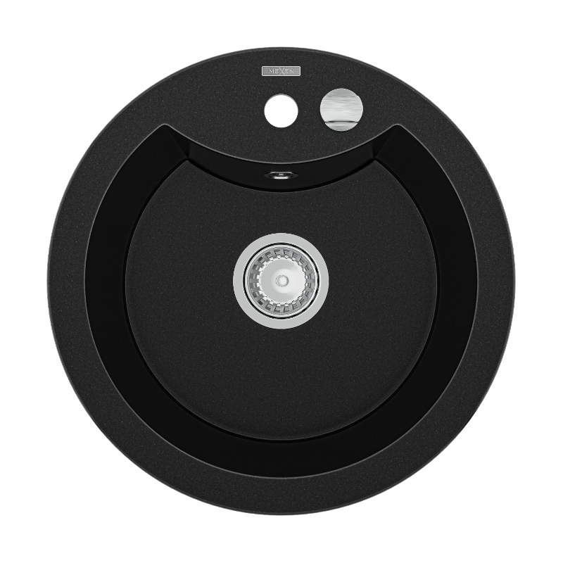 Mexen Diego žulový dřez 1-komorový 488 x 480 mm, černý, sifon chrom - 6512481000-77