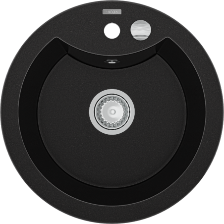 Mexen Diego žulový dřez 1-komorový 488 x 480 mm, černý, sifon chrom - 6512481000-77