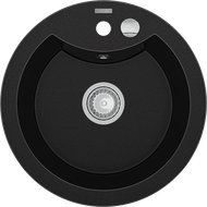 Mexen Diego žulový dřez 1-komorový 488 x 480 mm, černý, sifon chrom - 6512481000-77